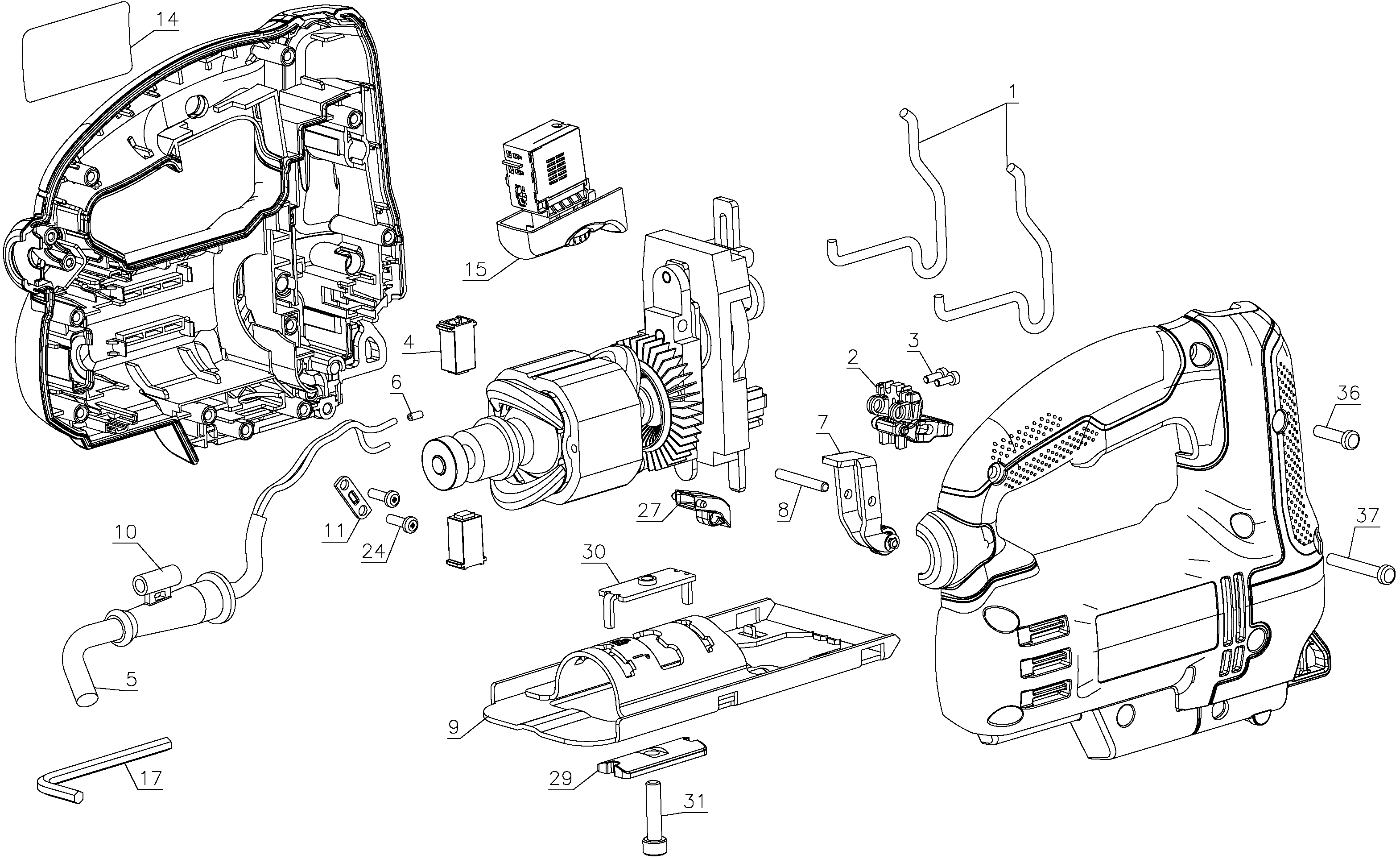 Default Diagram and Parts List for PCE345 Type 1 Porter Cable Jig Saw